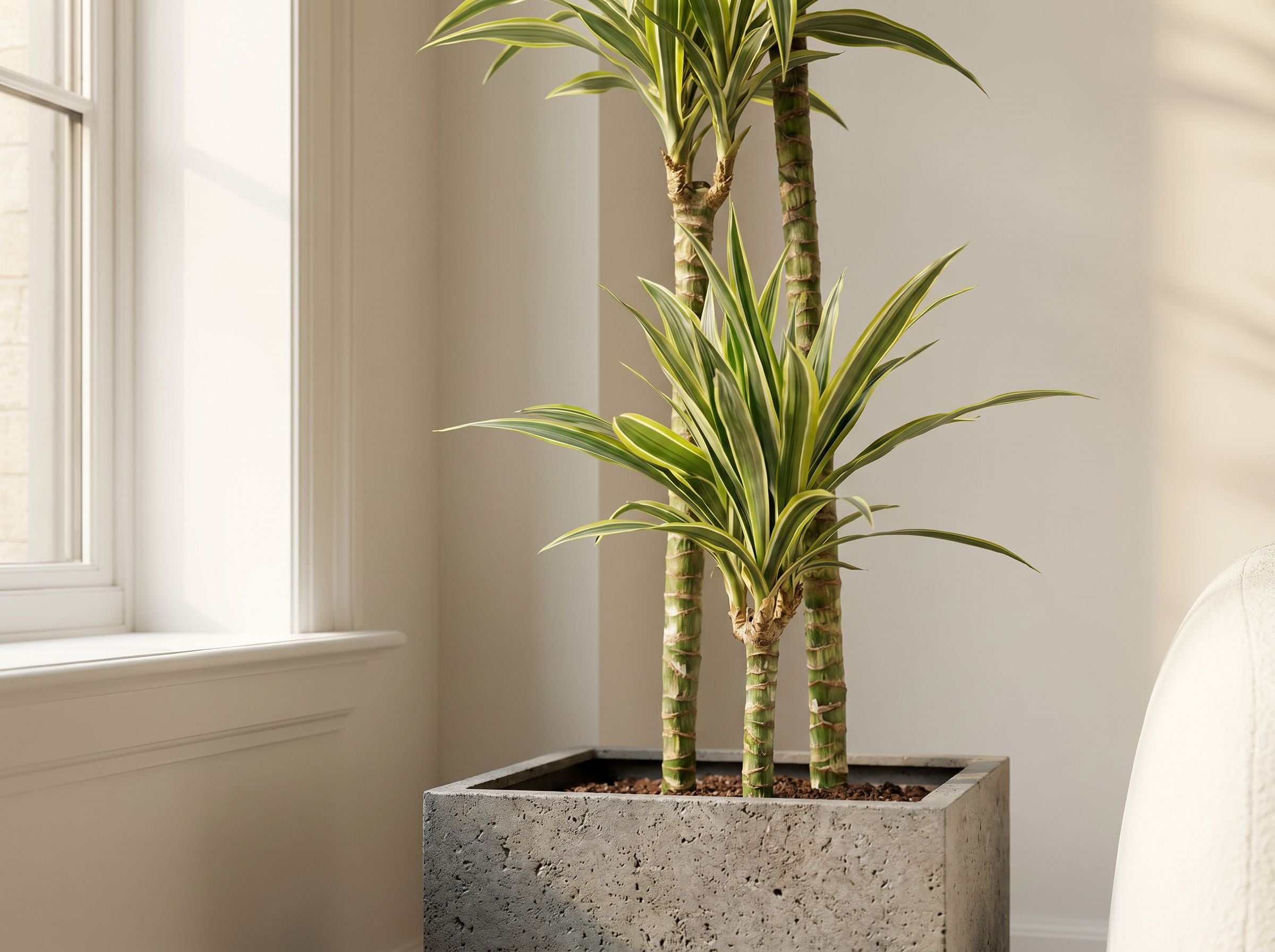 Dracaena Deremensis Hawaiian Sunshine bladstructuur close-up