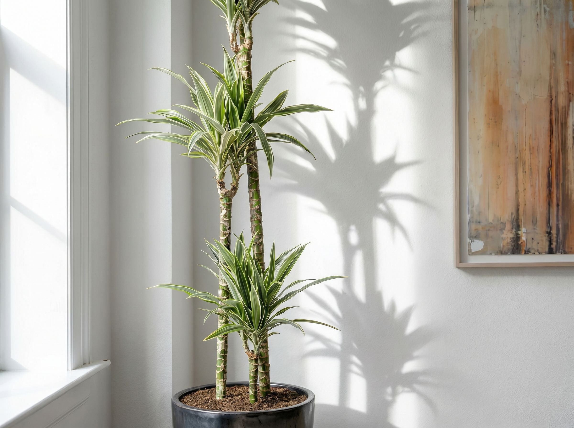 Dracaena Deremensis White Stripe bladstructuur close-up