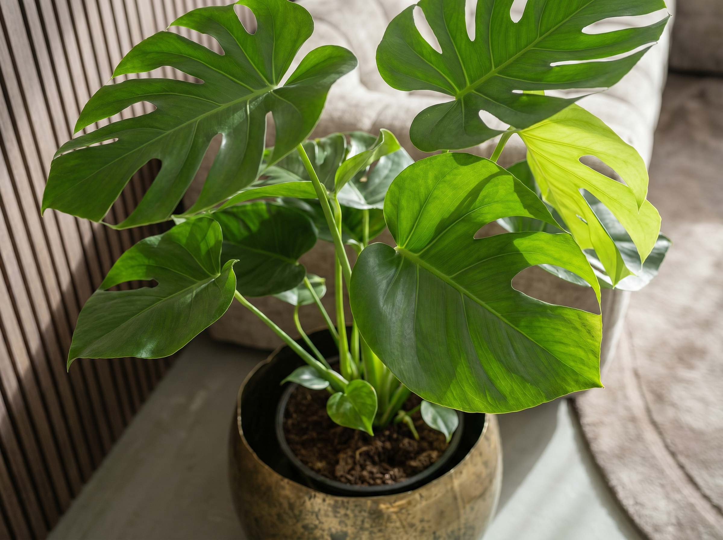 Monstera Deliciosa Tauerii bladstructuur close-up