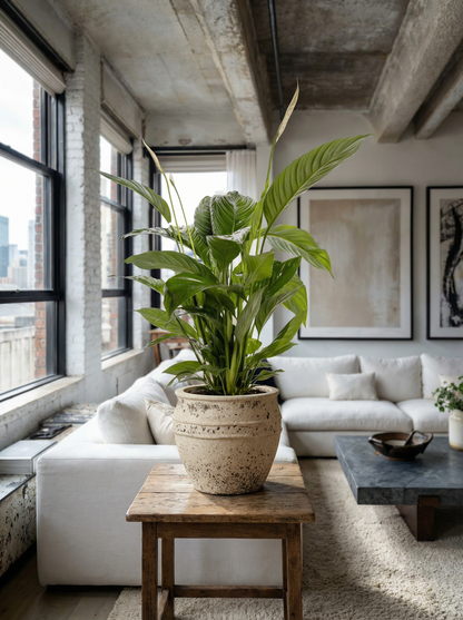 Spathiphyllum Bingo Cupido lepelplant 80 cm in mat keramische pot