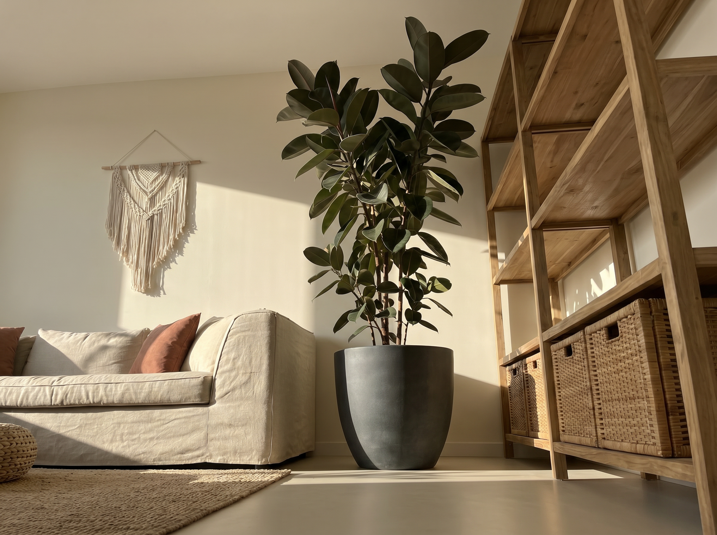 Ficus Elastica Burgundy in modern minimalistisch interieur